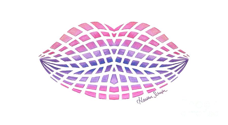 Vasarely Style Lips Drawing by Heather Schaefer