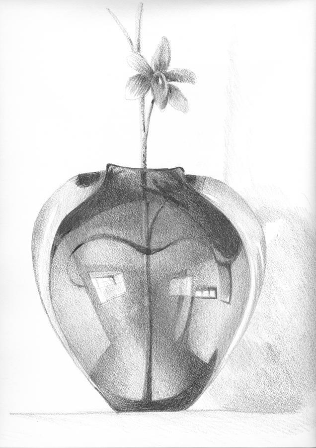 Vase and Flower sketch Drawing by Ben Kotyuk
