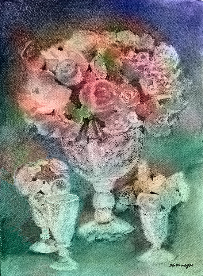 Vase Full Of Roses Mixed Media by Arline Wagner