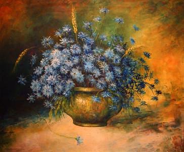 Floral Painting - Vase Of Blue by Olah Pavel Floral Painting - Vase Of Blue by Olah Pavel