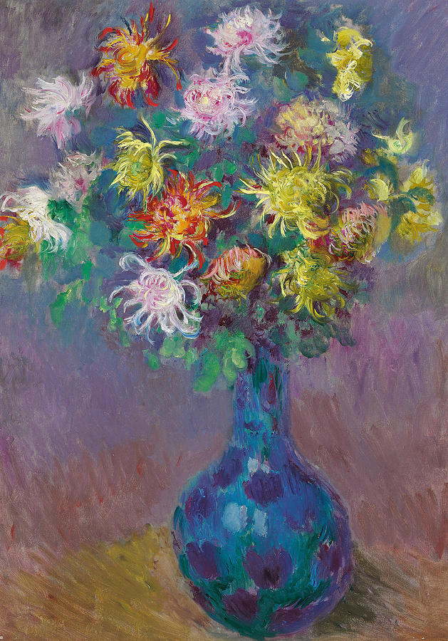 Claude Monet Painting - Vase of Chrysanthemums by Claude Monet