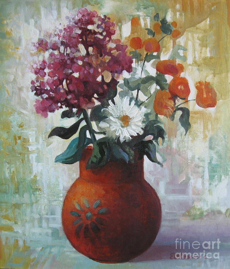 Vase of flowers Painting by Elena Oleniuc