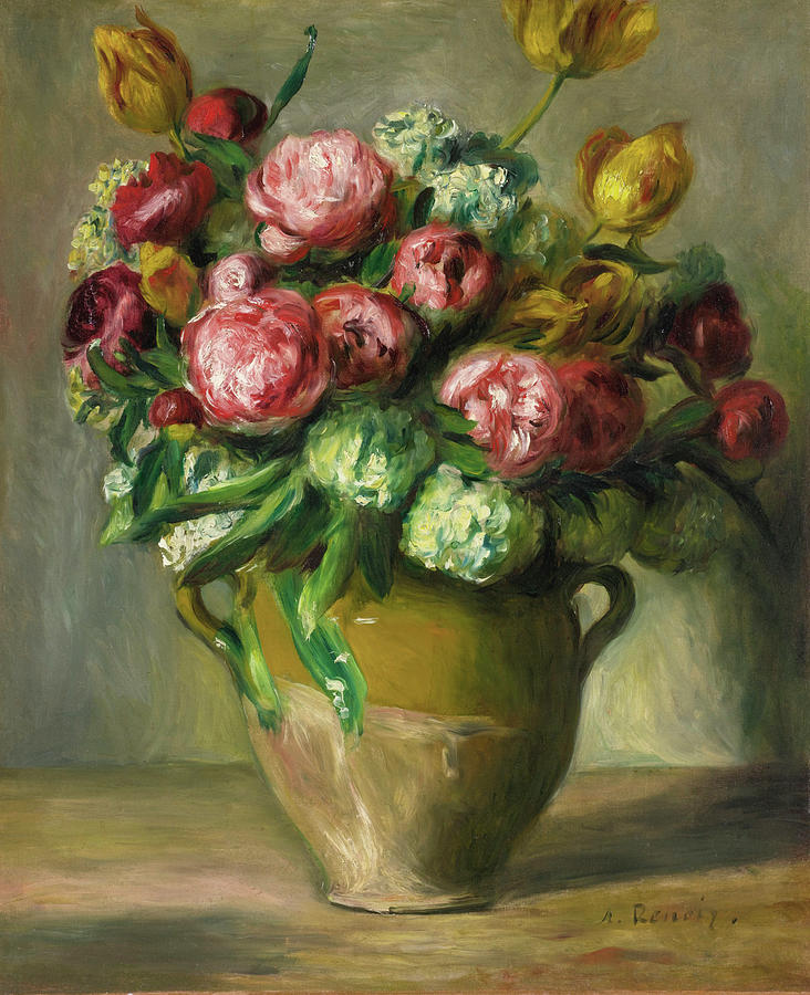 Vase of Peonies Painting by Pierre-Auguste Renoir