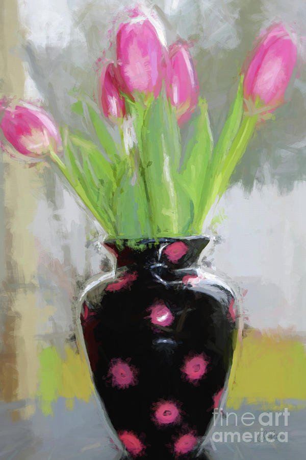 Tulip Digital Art - Vase of Pink Tulips by Cheryl Rose
