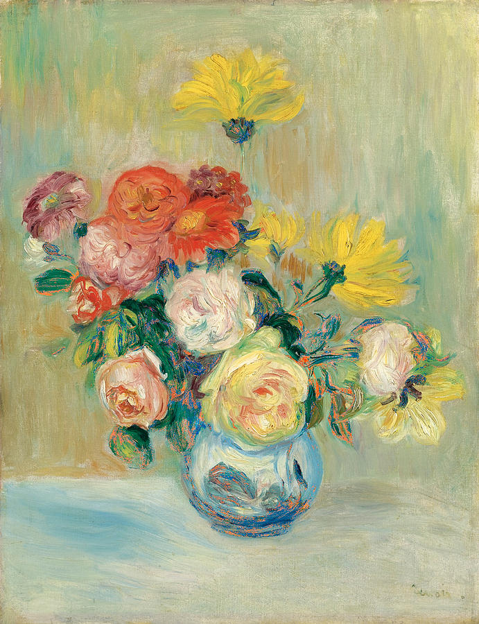 Vase of Roses and Dahlias Painting by Pierre-Auguste Renoir