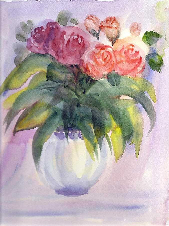 Vase of roses Painting by Asha Sudhaker Shenoy