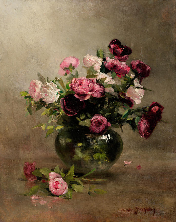 Eva Gonzales Painting - Vase of Roses by Eva Gonzales