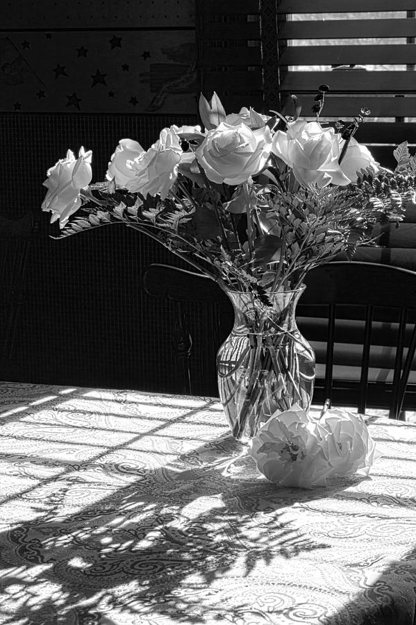 Vase of Roses in Black and White Photograph by Joni Eskridge