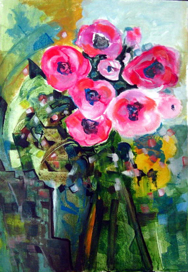 Vase Of Roses Painting by Therese AbouNader