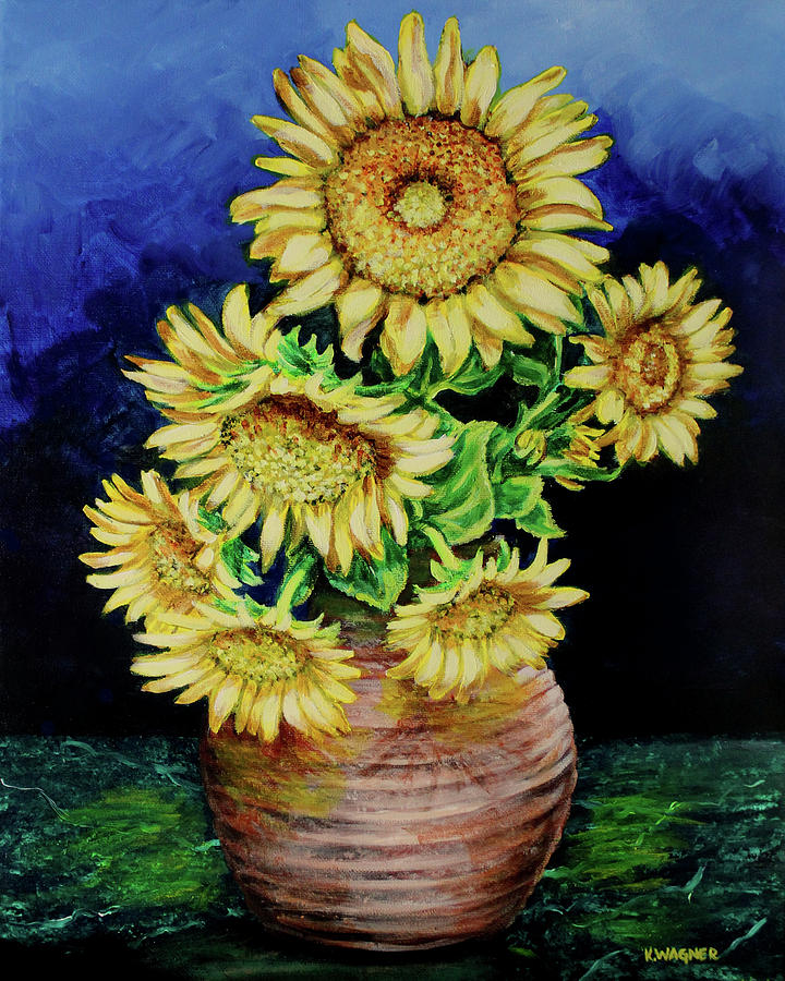 Vase of Sunflowers Painting by Karl Wagner