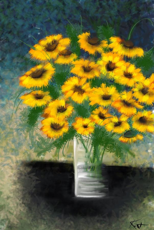 Vase of sunflowers Digital Art by Kathleen Hromada