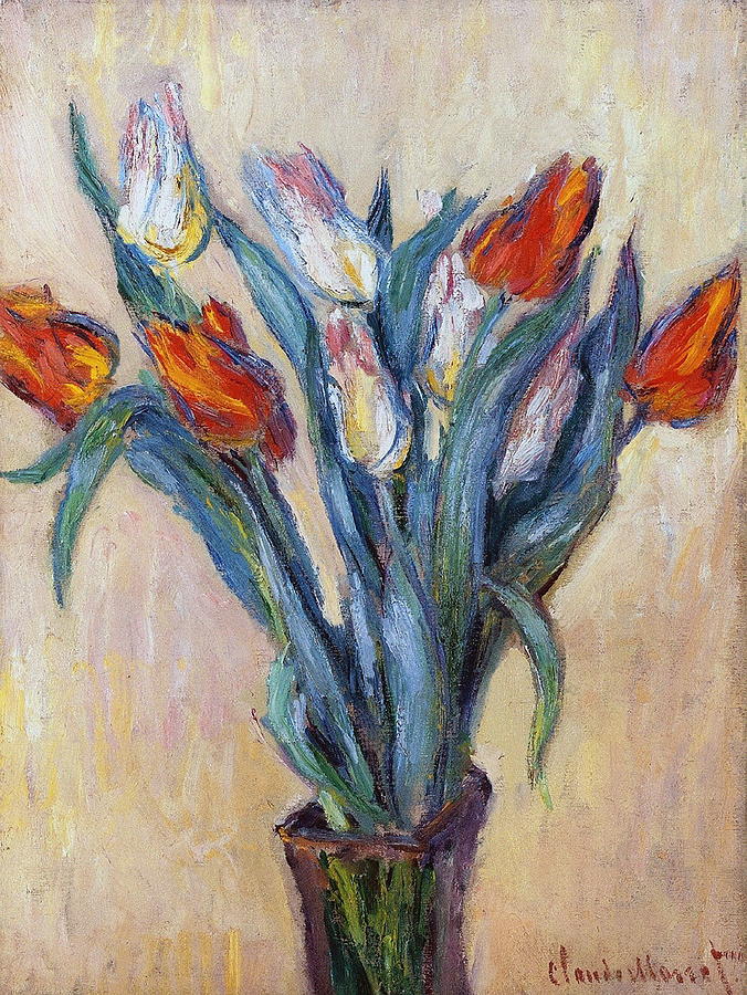 Claude Monet Painting - Vase Of Tulips   by Claude Monet