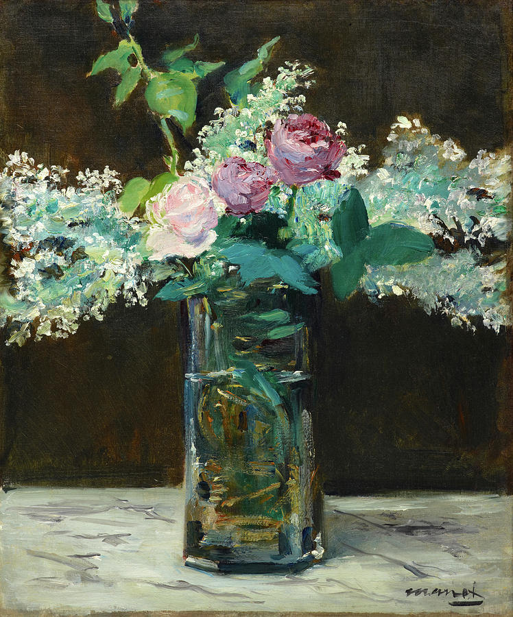 Edouard Manet Painting - Vase of White Lilacs and Roses by Edouard Manet
