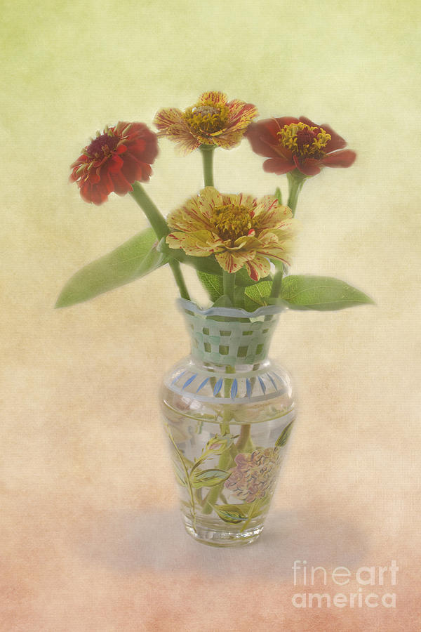 Nature Photograph - Vase of Zinnias by Deborah Berry