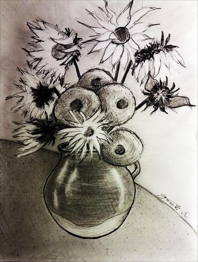 Vase with Eleven Sunflowers Drawing by Jose A Gonzalez Jr - Pixels