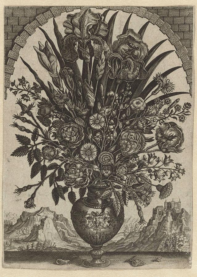 Vase with flowers in an arched window, anonymous, after Adriaen ...