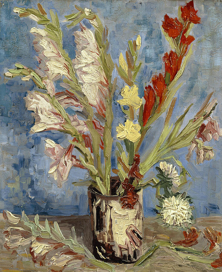 Vincent Van Gogh Painting - Vase with Gladioli and China Asters, from 1886 by Vincent van Gogh