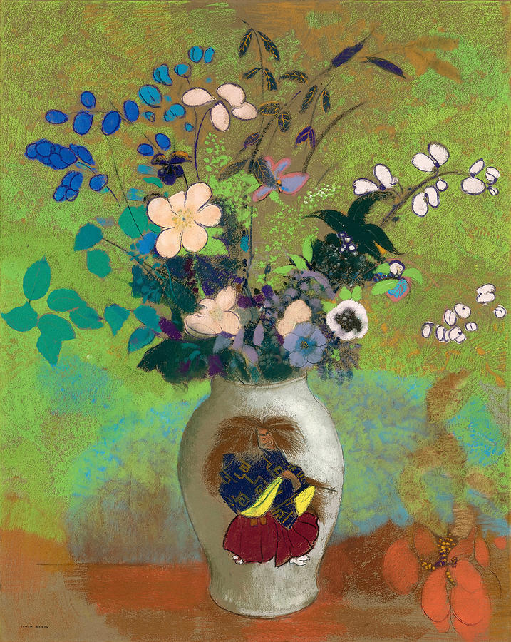 Vase with Japanese Warrior Drawing by Odilon Redon