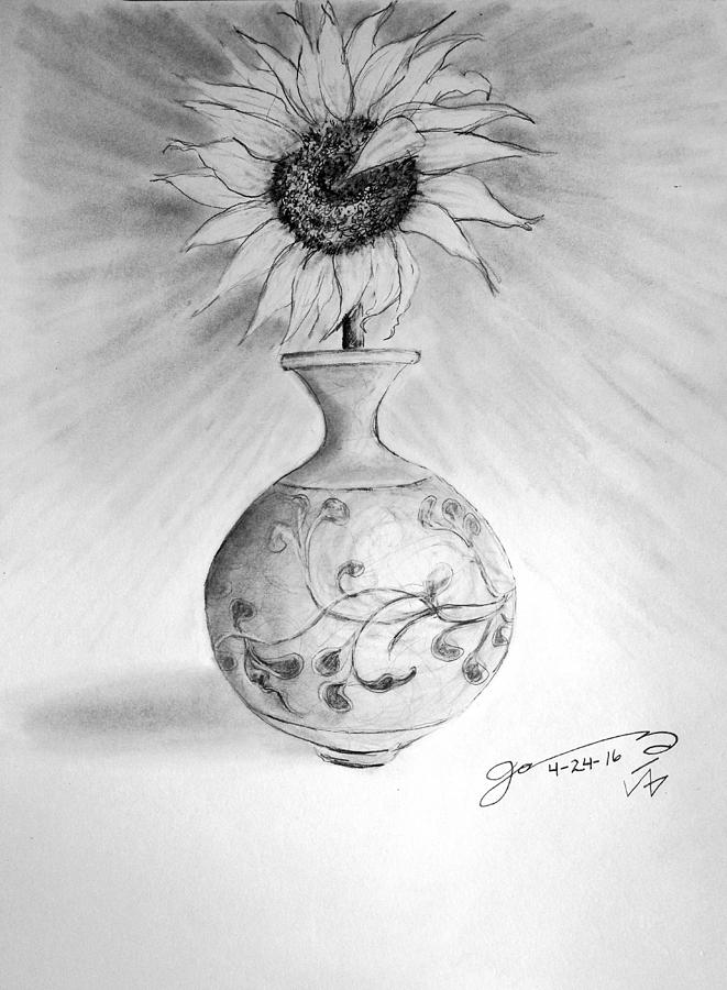 Vase With One Sunflower Drawing