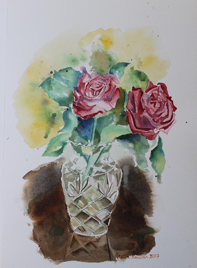 Rose Painting - Vase with red roses by Geeta Yerra