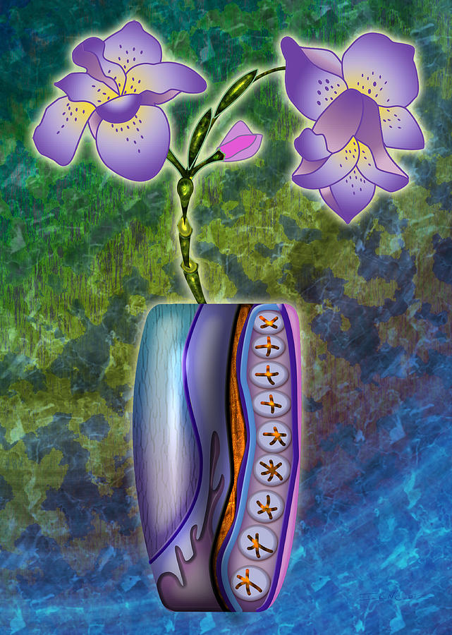 Flower Digital Art - Vase with Three Flowers by Cecilia Sherry