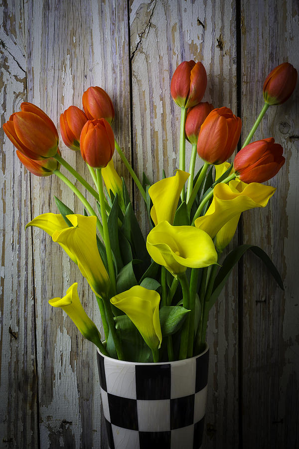 Vase With Tulips And Callas Photograph by Garry Gay