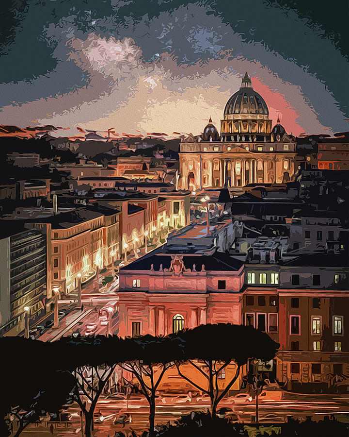 Vatican City at night Painting by AM FineArtPrints