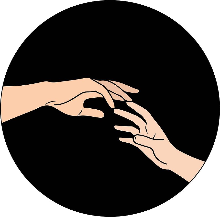 Vector Illustration. Two Hands Reaching Each Other On Black Background