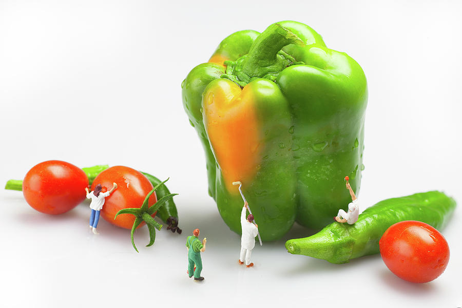 Vegetable painting Little People On Food Painting by Paul Ge