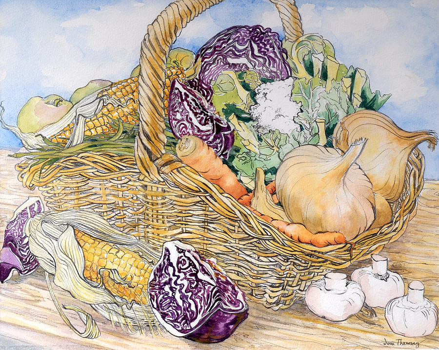 Vegetable Painting - Vegetables in a Basket by Joan Thewsey