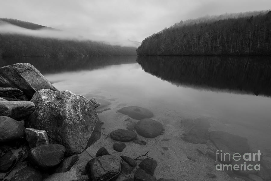 Veil of the Housatonic Hills - Foggy River in Black and White Photograph by JG Coleman