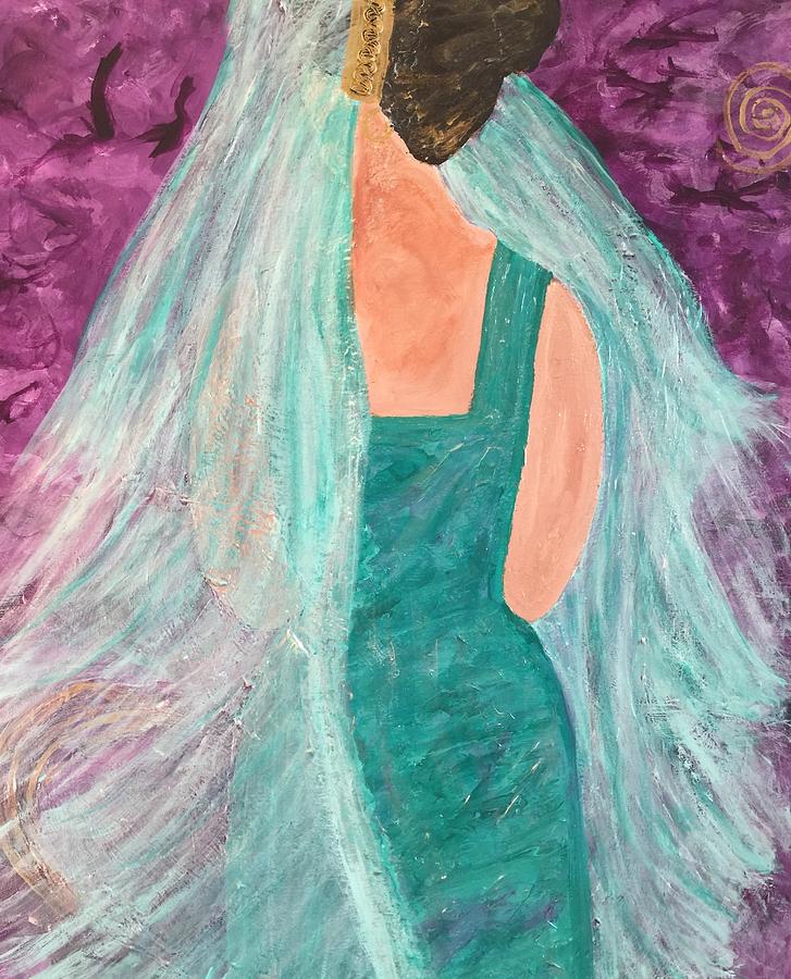 Ovarian Cancer Painting - Veiled in Teal by Annette McElhiney