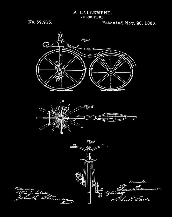Velocipede Bicycle Patent 1866 Black Digital Art by Bill Cannon
