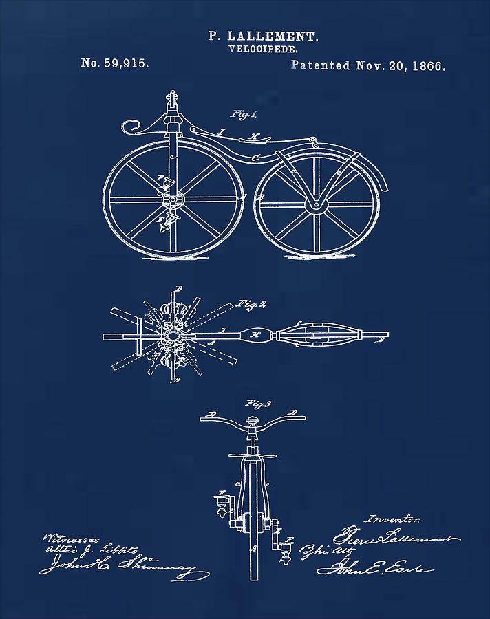 Velocipede Bicycle Patent 1866 Blue Digital Art by Bill Cannon