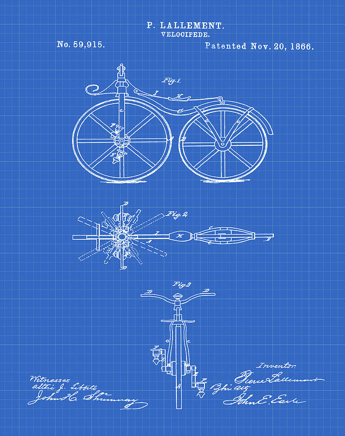 Velocipede Bicycle Patent 1866 Blueprint Digital Art by Bill Cannon