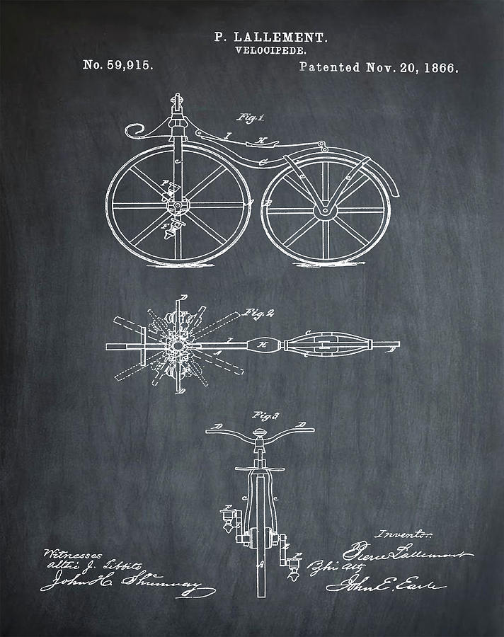 Velocipede Bicycle Patent 1866 Chalk Digital Art by Bill Cannon