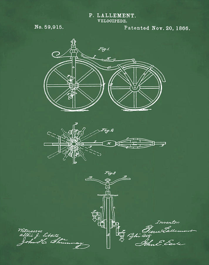 Velocipede Bicycle Patent 1866 Green Digital Art by Bill Cannon