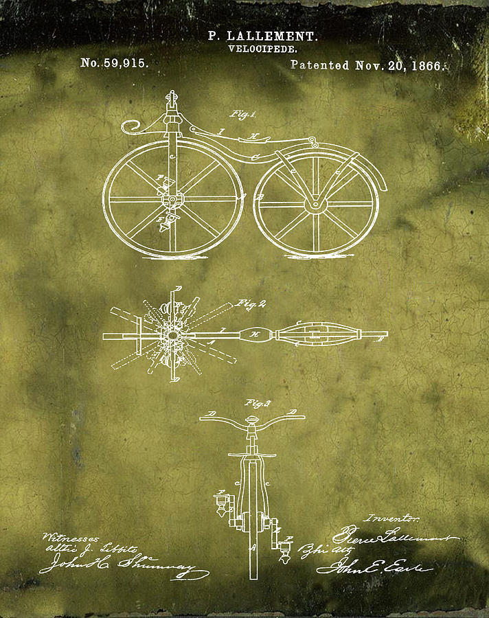 Velocipede Bicycle Patent 1866 Grunge Digital Art by Bill Cannon
