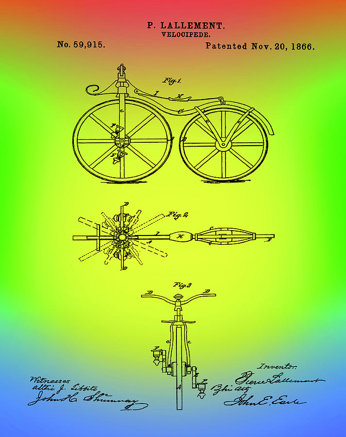 Velocipede Bicycle Patent 1866 Rainbow Digital Art by Bill Cannon