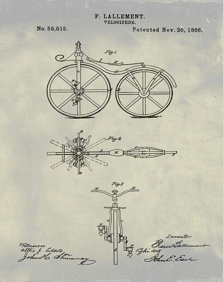 Velocipede Bicycle Patent 1866 Vintage Digital Art by Bill Cannon