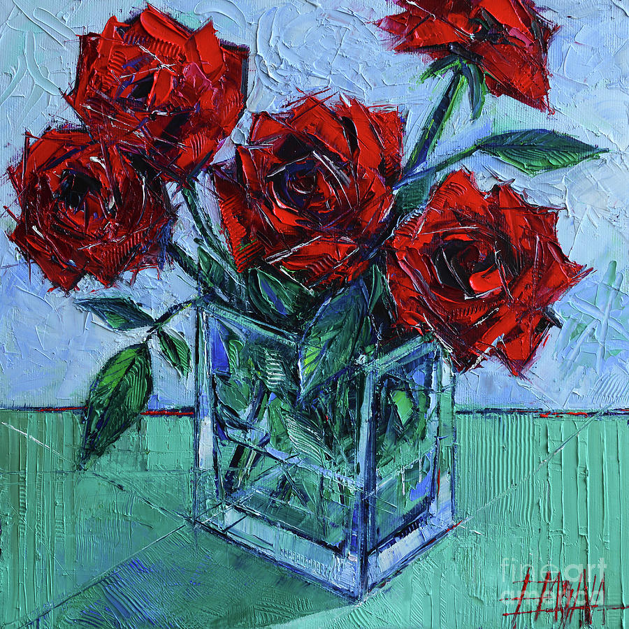 Rose Painting - VELVET ROSES - impasto palette knife oil painting by Mona Edulesco