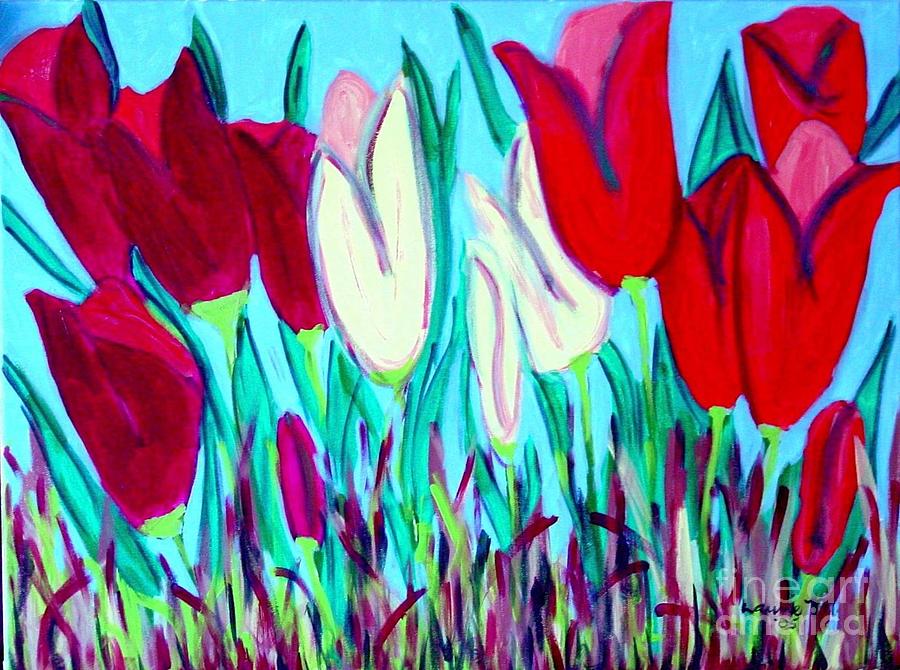 Velvet Tulips Painting by Laurie Morgan