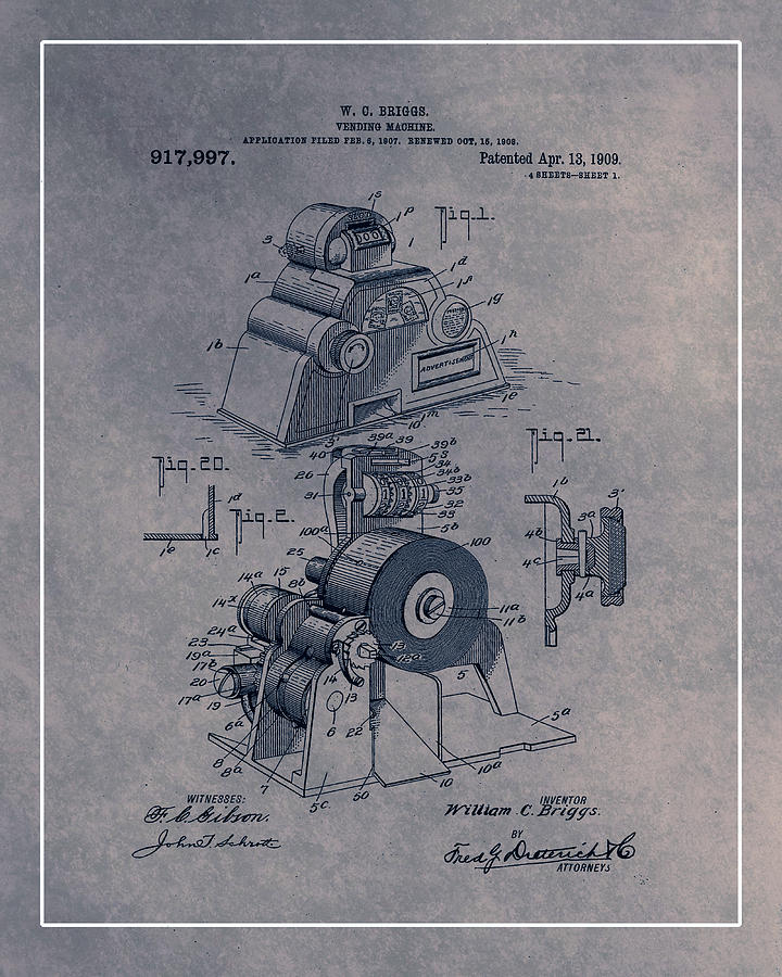 Vending Machine Patent Drawing  Mixed Media by Brian Reaves