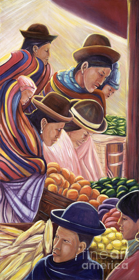 Vendors In La Paz Bolivia Painting by George Chacon