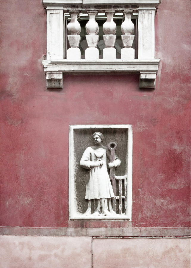 Venetian Balcony and Sculpture on Marsala Wine Red Photograph by Brooke T Ryan