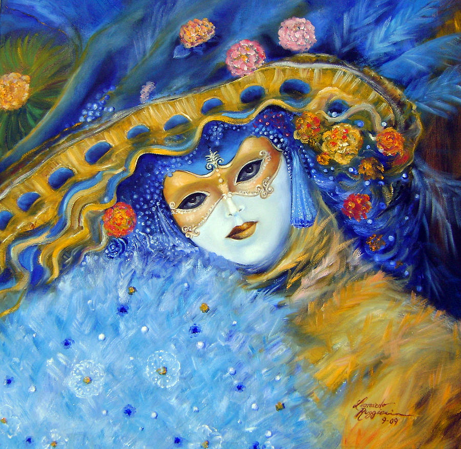 Venetian Carneval Mask With Feathers Painting by Leonardo Ruggieri