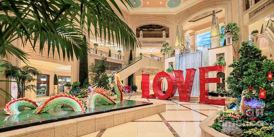 Las Vegas Photograph - Venetian Chinese New Year of the Dog Dragon and LOVE Display Ultra Wide 2 to 1 Ratio by Aloha Art