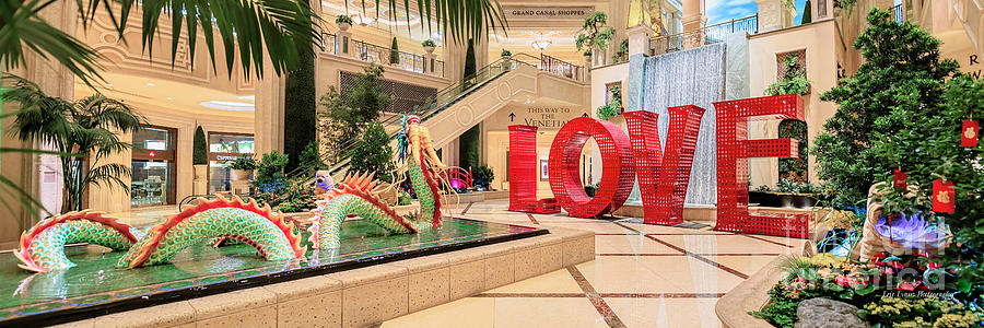 Las Vegas Photograph - Venetian Chinese New Year of the Dog Dragon and LOVE Display Ultra Wide 3 to 1 Ratio by Aloha Art