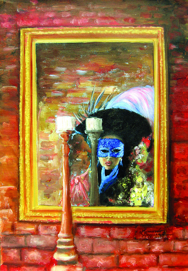 Venetian Girl Looking In Mirror Painting by Leonardo Ruggieri