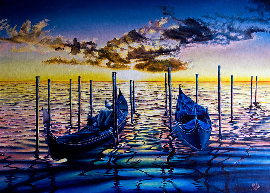 A Sunset Symphony on the Lagoon Painting by Michelangelo Rossi